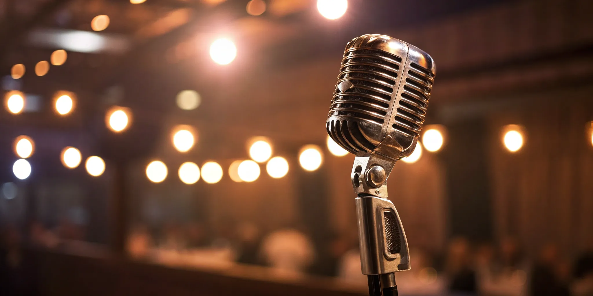 Vintage microphone onstage. Celebrity PR.