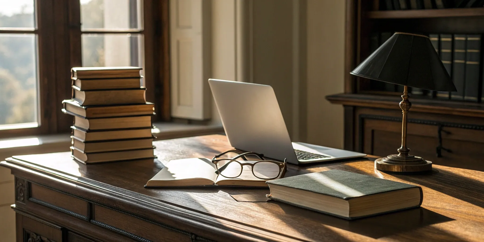 Author at a desk with a book and laptop, researching the best book PR companies.