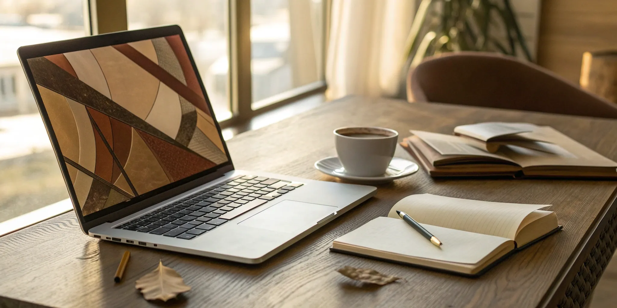 Author planning a nonfiction book marketing blueprint on a laptop with coffee and a notebook.