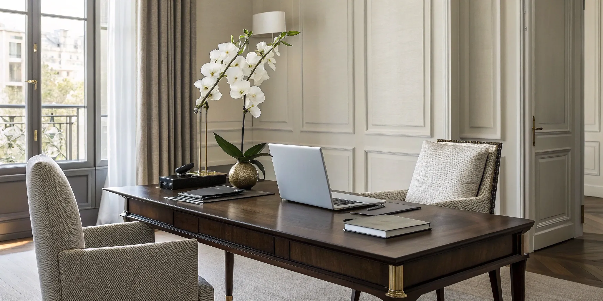 Modern office workspace for a boutique marketing agency.