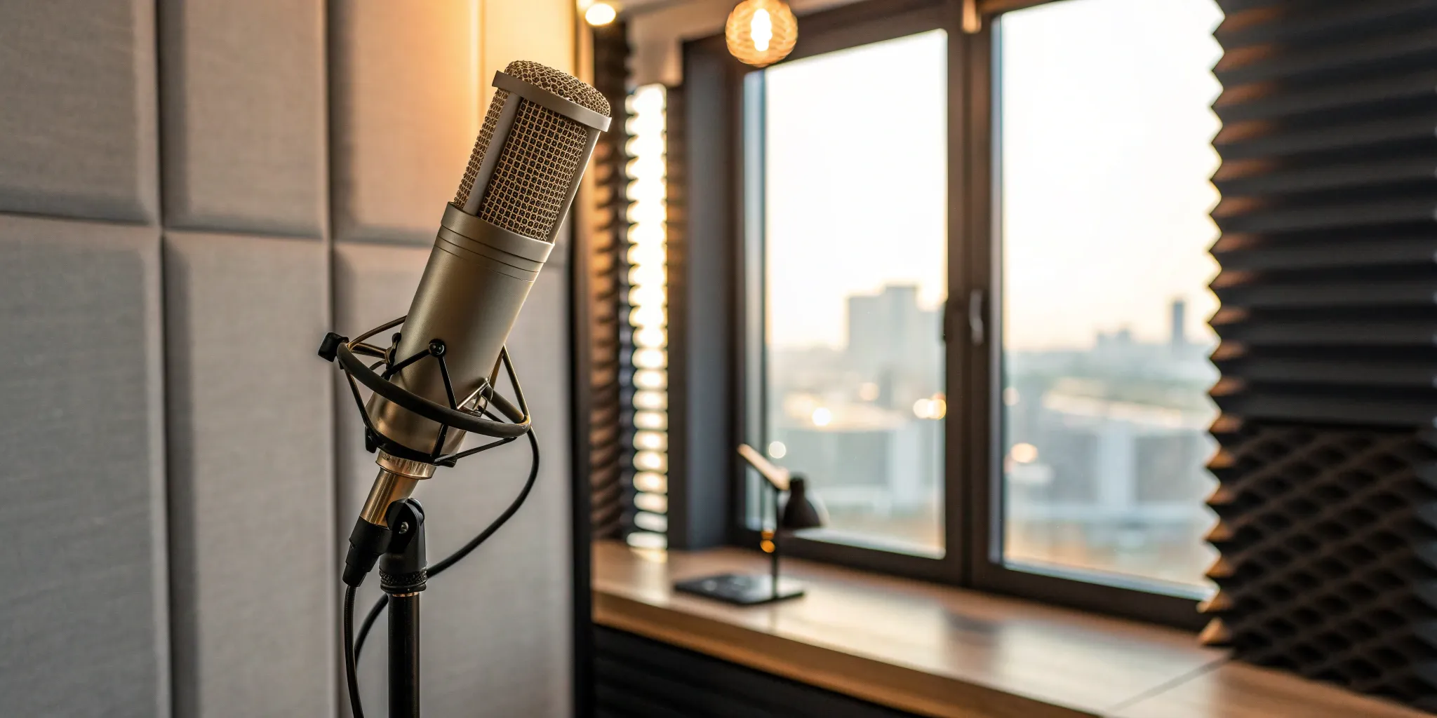 Professional podcast microphone for a guest interview secured by a PR agency.