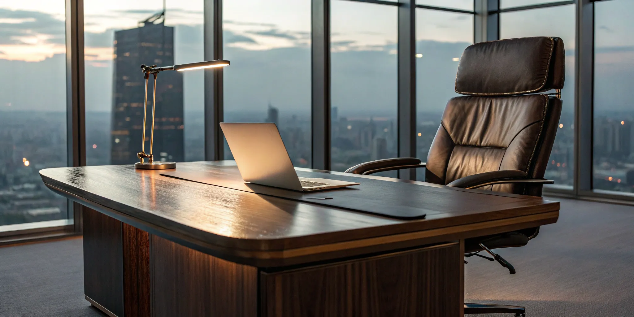 A CEO's desk set up to establish a strategy for brand recognition.