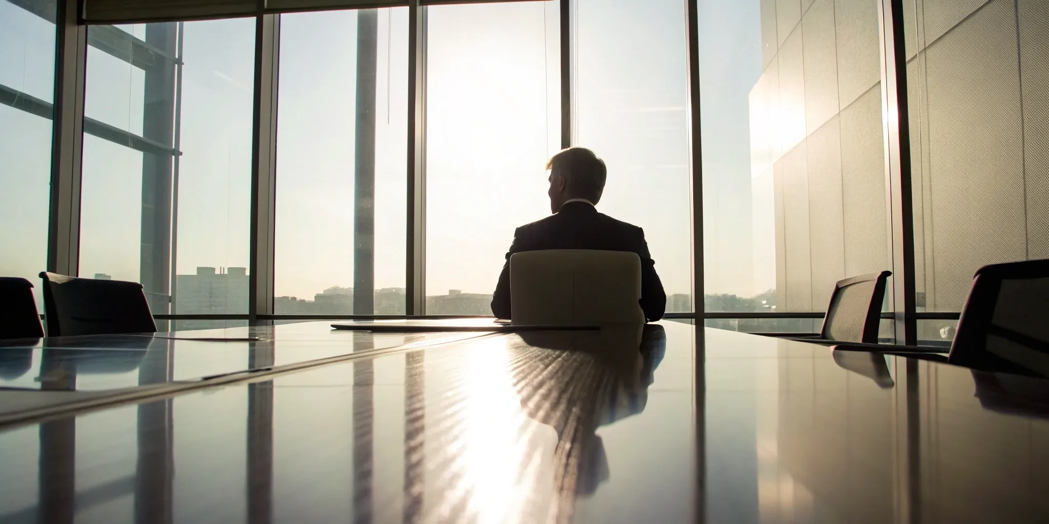 A CEO in a boardroom receiving media training to confidently handle interviews and public speaking.