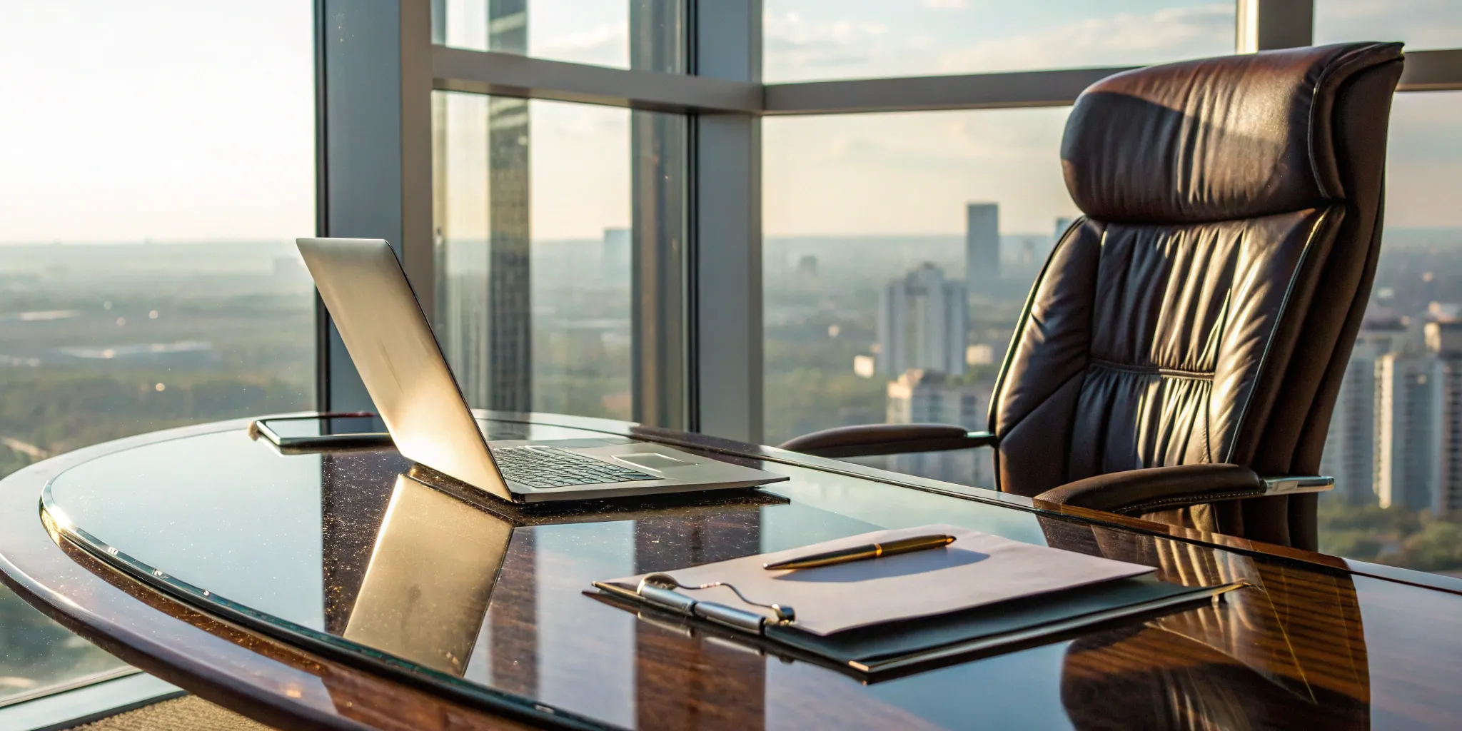 An executive's office overlooking the city, the setting for developing thought leadership.