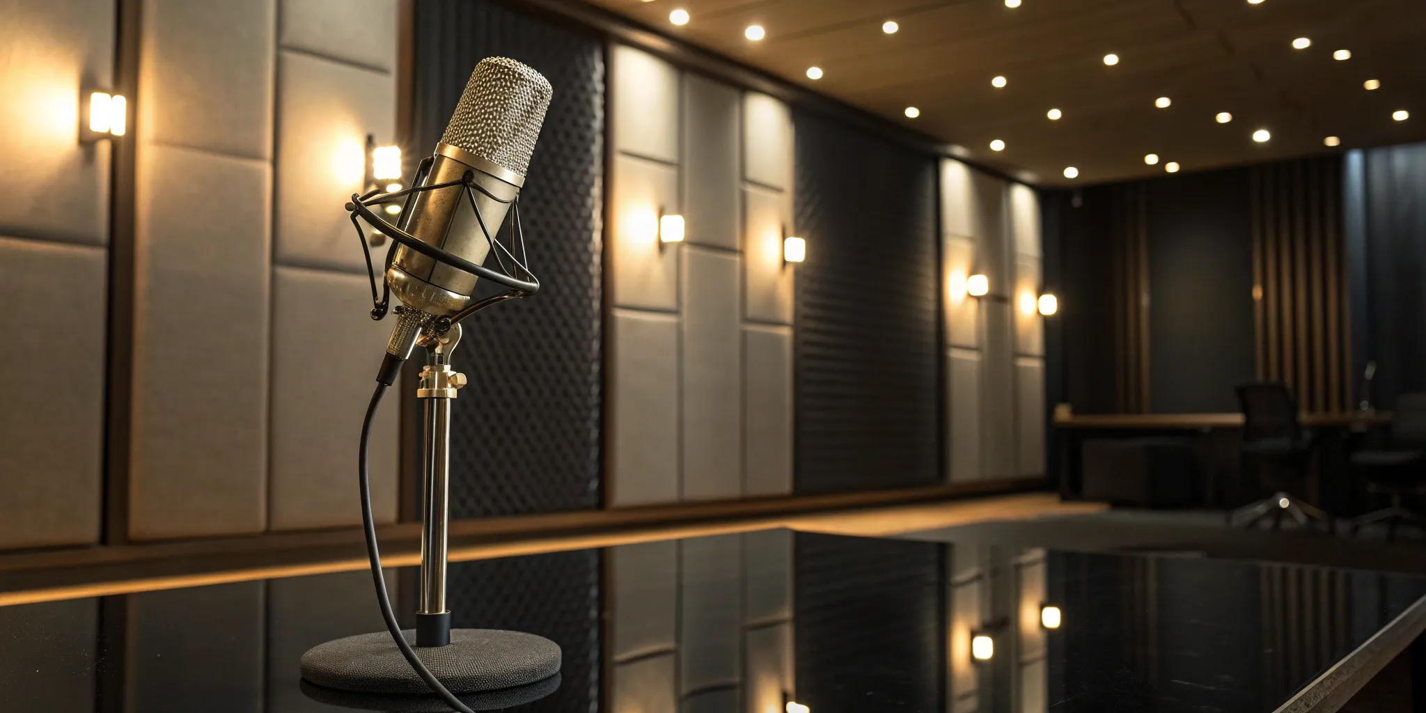 Podcast studio microphone for an expert guest secured by a booking service.