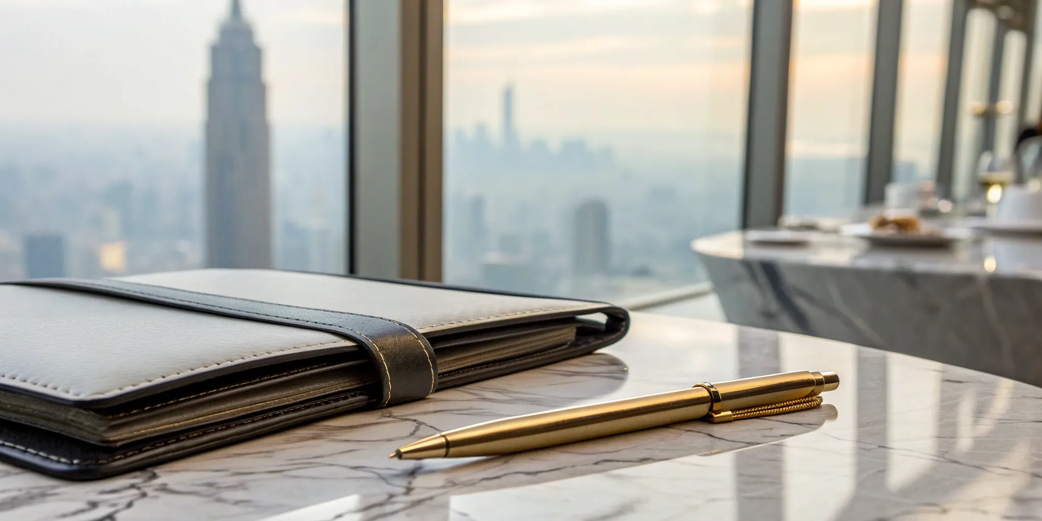 An exclusive celebrity PR package featuring a luxury notebook and gold pen.