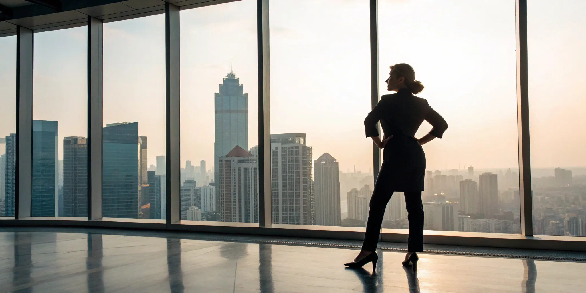 A successful woman entrepreneur in her office, a result of a strong PR strategy.